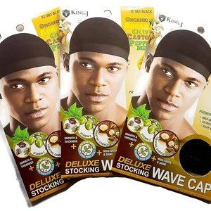 Healthy Treated Wave Deluxe Stocking Wave Cap Black (3 Pack)